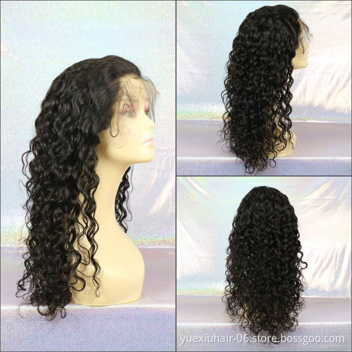 5x5 Transparent Lace Closure Human Hair Wig Vendors Natural Color Brazilian Water Wave Front Wigs For Black Women 180% Density
